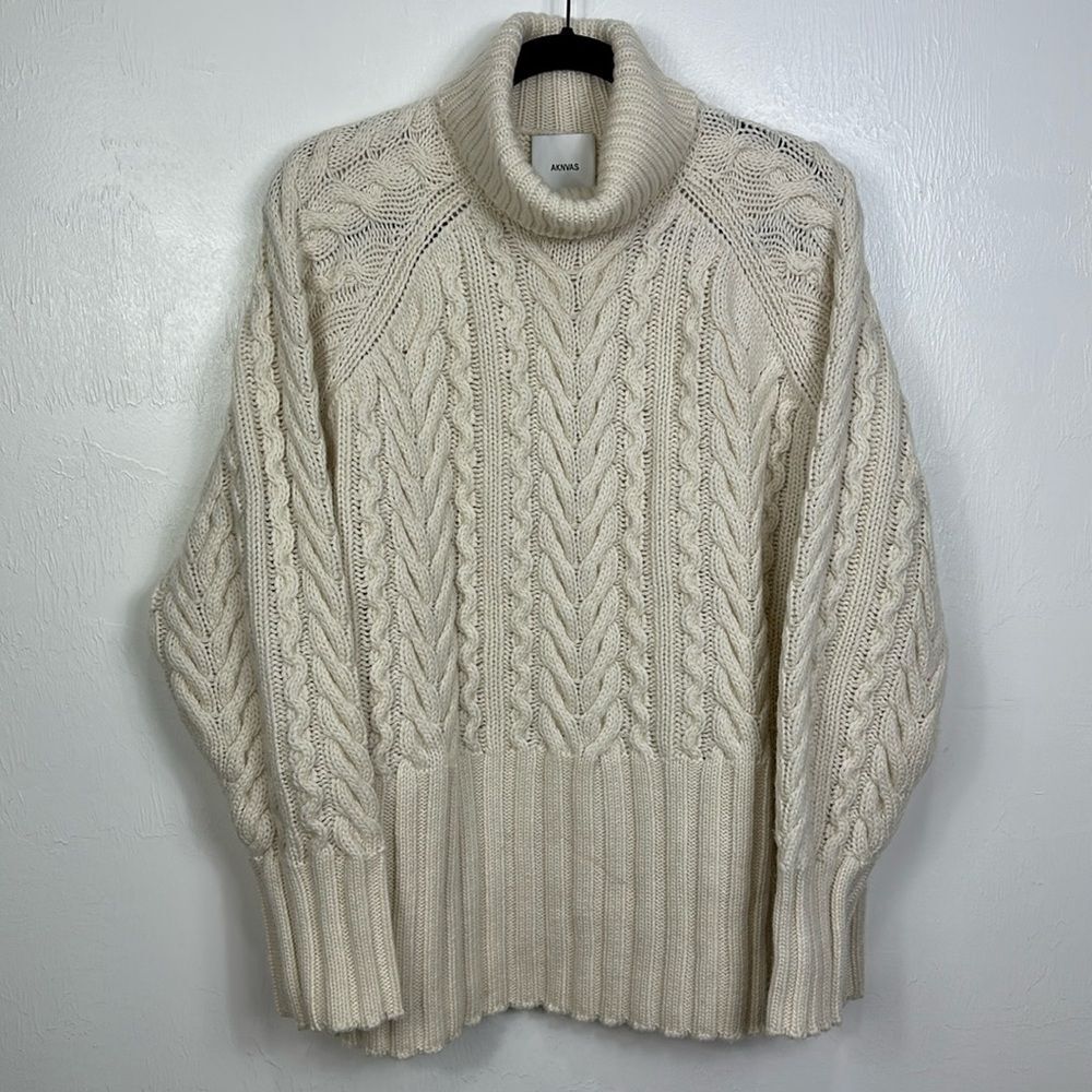 AKNVAS Kendall Wool Blend Cable Knit Sweater In Off White Size L - Picture 2 of 10